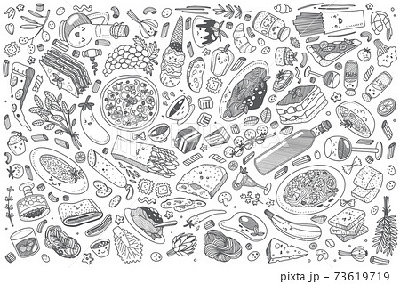 Hand drawn Italian food set doodle vector background 73619719