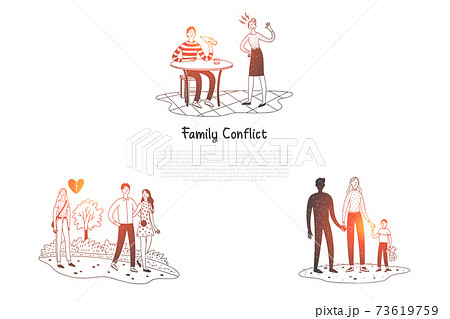Family conflict - people having difficult situations and quarrelling in family vector concept set 73619759