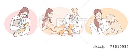 Professional veterinarian with pets during work concept 73619952
