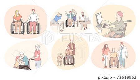 Disabled people on wheelchair living happy active lifestyle concept 73619962
