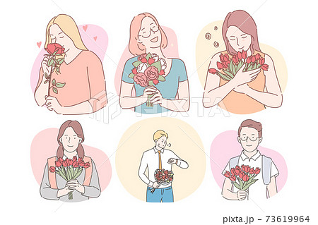 Flower bouquets as presents for women concept 73619964