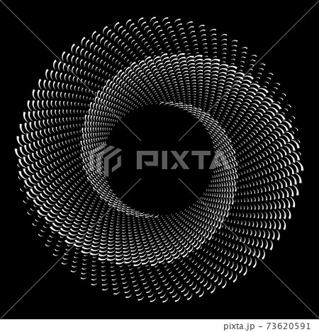 white halftone spiral circle with waves in sea style over black background white halftone spiral circle with waves in sea style over black background 73620591