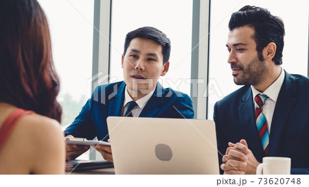 Job seeker in job interview meeting with manager Job seeker in job interview meeting with manager 73620748