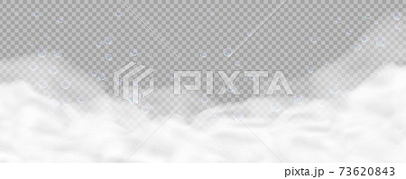 Bath foam with bubbles isolated on transparent background. Realistic soap lather texture. Vector illustration of shampoo, gel or mousse suds overlay effect 73620843