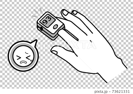Pulse oximeter, caution required, illustration, black and white 73621331