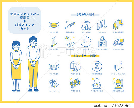 飲食店・店舗向け コロナウイルス対策アイコンセット 日本語テキストつき 飲食店・店舗向け コロナウイルス対策アイコンセット 日本語テキストつき 73622066