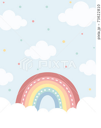 淡いパステルカラーの虹と雲の背景 縦型バナー素材のイラスト素材