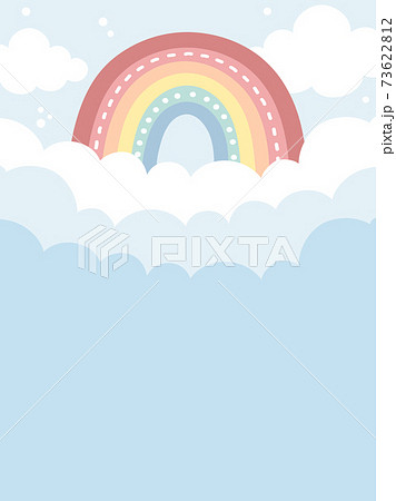 淡いパステルカラーの虹と雲の背景 縦型バナー素材のイラスト素材