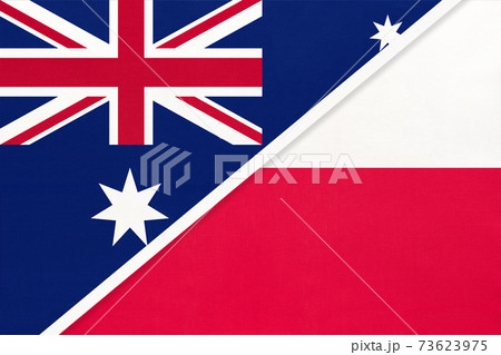Australia and Poland, symbol of national flags from textile. Australia and Poland, symbol of national flags from textile. 73623975