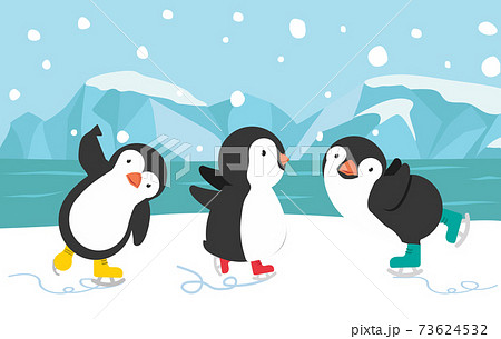 happy Penguin ice skates cartoon background 73624532