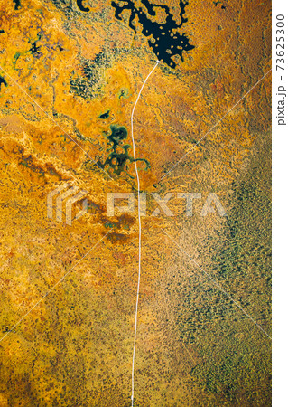 Miory District, Vitebsk Region, Belarus. The Yelnya Swamp. Upland And Transitional Bogs With Numerous Lakes. Elevated Aerial View Of Yelnya Nature Reserve Landscape. Famous Natural Landmark 73625300