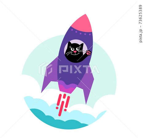 Space cat. happy cute cat takes off on a space rocket up. Space cat. happy cute cat takes off on a space rocket up. 73625389