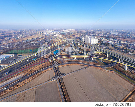 「埼玉県」久喜白岡ジャンクションの空撮 「埼玉県」久喜白岡ジャンクションの空撮 73626792