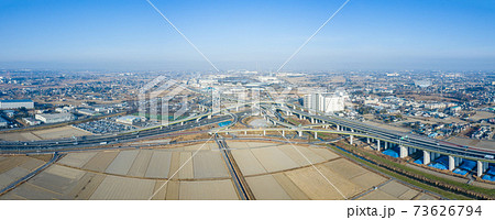 「埼玉県」久喜白岡ジャンクションのパノラマ空撮 「埼玉県」久喜白岡ジャンクションのパノラマ空撮 73626794