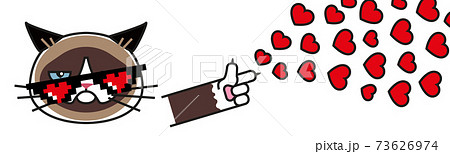 Grumpy cat in pixel glasses with hearts 73626974