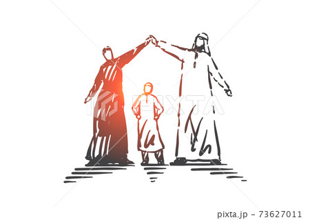 Family, parents and child, generations concept sketch. Hand drawn isolated vector illustration 73627011