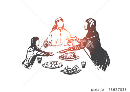 Family dinner concept sketch. Hand drawn isolated vector illustration 73627033