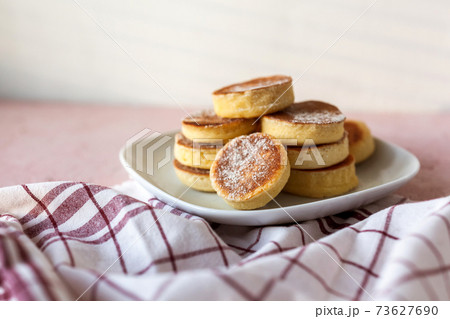 Japanese Style Dessert Fluffy Souffle Pancake closeup Japanese Style Dessert Fluffy Souffle Pancake closeup 73627690