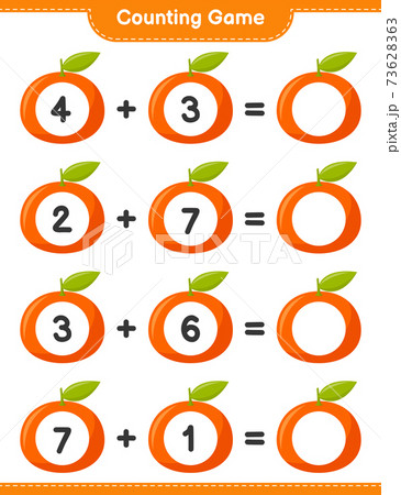 Counting game, count the number of Tangerin and write the result. Educational children game, printable worksheet, vector illustration Counting game, count the number of Tangerin and write the result. Educational children game, printable worksheet, vector illustration 73628363