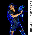 Paddle tennis player man light painting isolated black background 73628561