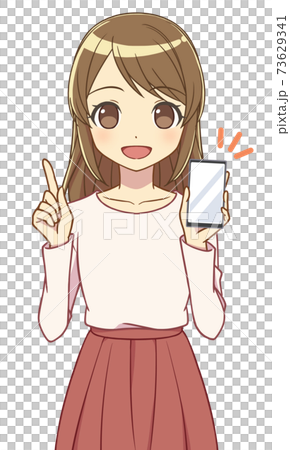 スマホの画面を見せる女性 指差しのイラスト素材