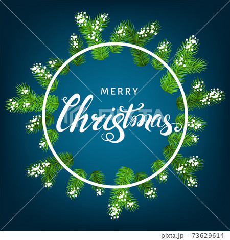 Christmas wreath  with spruce branch, snow and lettering. 73629614