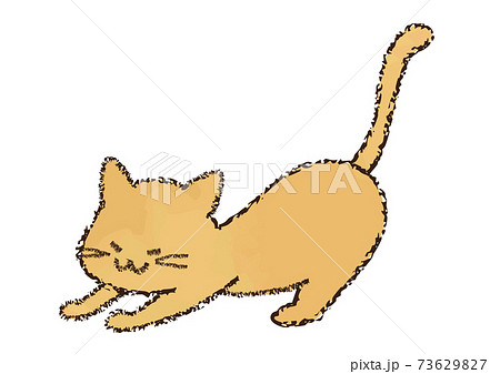 クレヨン画 伸びをする猫のイラストのイラスト素材