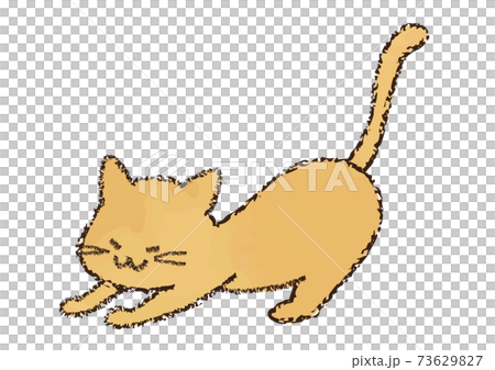 クレヨン画　伸びをする猫のイラスト 73629827