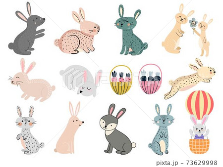 Cute Rabbits Clipart Set Funny Bunny Graphic のイラスト素材
