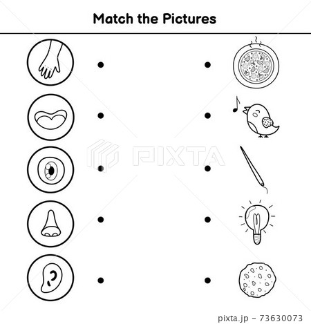 Five senses matching game for kids. Match the pictures activity page 73630073
