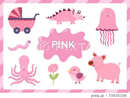 Pink. Educational worksheet for kids. Learning the color pink set 73630106
