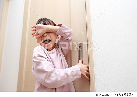 ドアの開閉時に手を挟んで怪我をする女の子 73630107