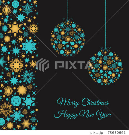 Christmas greeting card with  Xmas ball and  gold snowflakes. 73630661