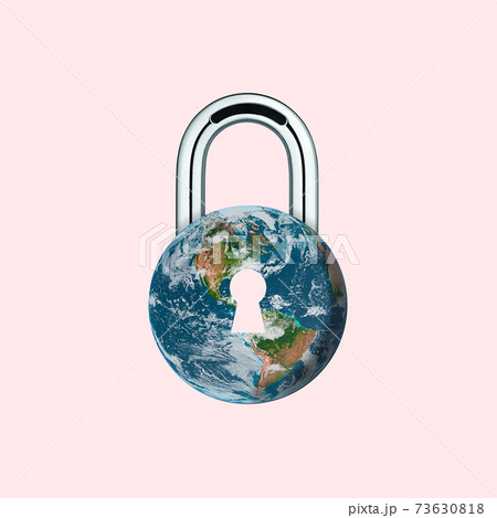 Contemporary art collage. Planet Earth closed for everyone during pandemia. 73630818