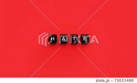 Hate illustration concept words on cubes, 3D rendering	 73631486