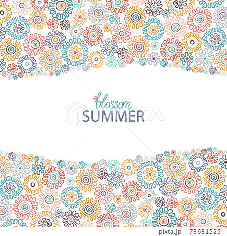 Hand painted greeting card with folk ethnic flowers. Spring or summer flowers for invitation, wedding or greeting cards. Vector 73631525