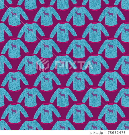 Bight blue pullover seamless doodle pattern in winter cozy style on purple background. Bight blue pullover seamless doodle pattern in winter cozy style on purple background. 73632473