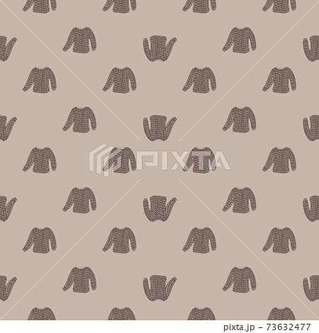 Pale tones seamless pattern with little knitted sweaters ornament. Grey colored background. Pale tones seamless pattern with little knitted sweaters ornament. Grey colored background. 73632477
