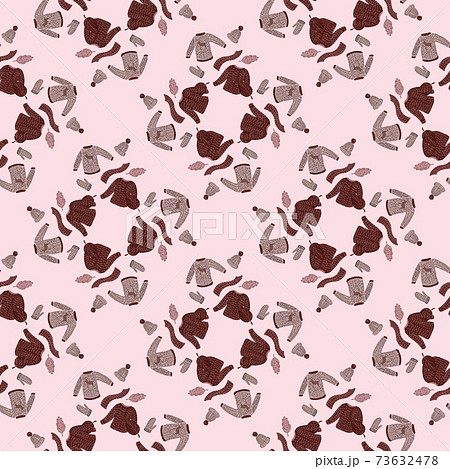 Little season seamless pattern with hand drawn sweater print, scarfs, hats, mittens. Pastel palette style artwork. 73632478