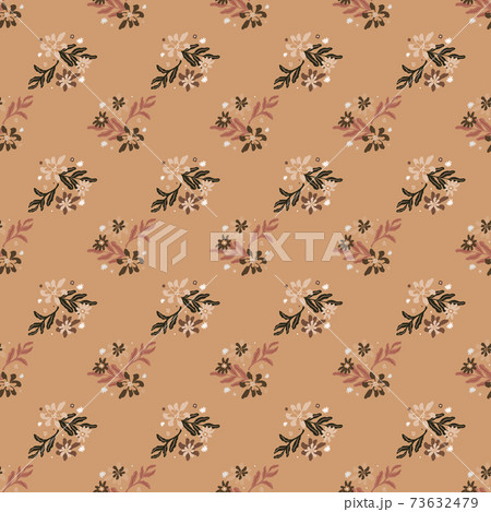 Seamless flora pattern with little branches and flowers ornament. Pale beige background. 73632479