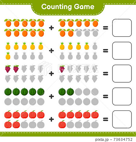 Counting game, count the number of Fruits and write the result. Educational children game, printable worksheet, vector illustration Counting game, count the number of Fruits and write the result. Educational children game, printable worksheet, vector illustration 73634752