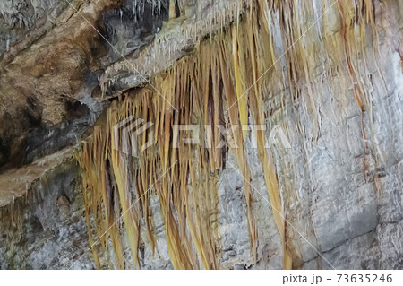 New Athos cave with stalactites and stalagmites in Abkhazia. 73635246