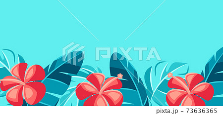 Background with hibiscus flowers and palm leaves. Background with hibiscus flowers and palm leaves. 73636365