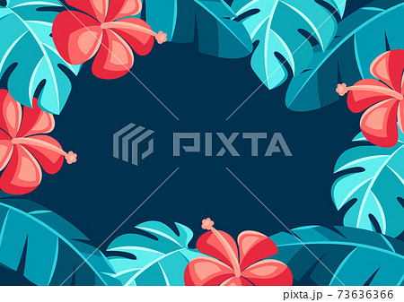 Background with hibiscus flowers and palm leaves. Background with hibiscus flowers and palm leaves. 73636366