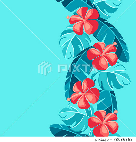 Seamless pattern with hibiscus flowers and palm leaves. 73636368