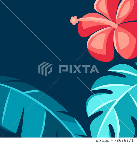 Background with hibiscus flowers and palm leaves. Background with hibiscus flowers and palm leaves. 73636371