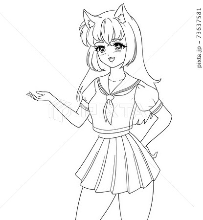 Cute anime manga girl wearing school uniform. 73637581