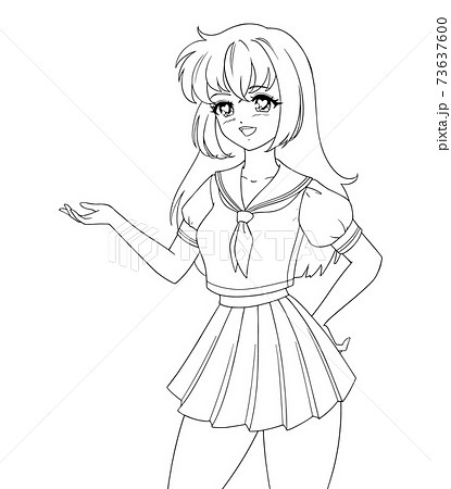 Cute anime manga girl wearing school uniform. 73637600