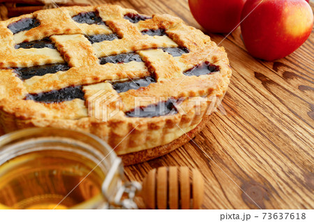 Berry tart pie served on table close up Berry tart pie served on table close up 73637618
