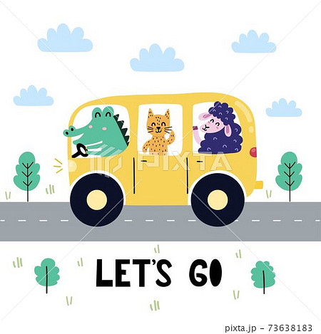 Let S Go Print With Cute Crocodile Cat And のイラスト素材